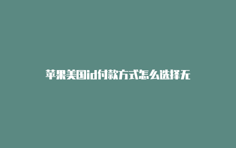 苹果美国id付款方式怎么选择无